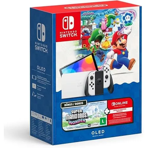 Bundle Nintendo Switch OLED + Super Mario Bros. Wonder + 3 Meses de Assinatura Nintendo Switch Online